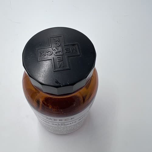 4.75'' Merck Guaiacol Carbonate Amber Apothecary Pharmacy Bottle - Thumbnail 3