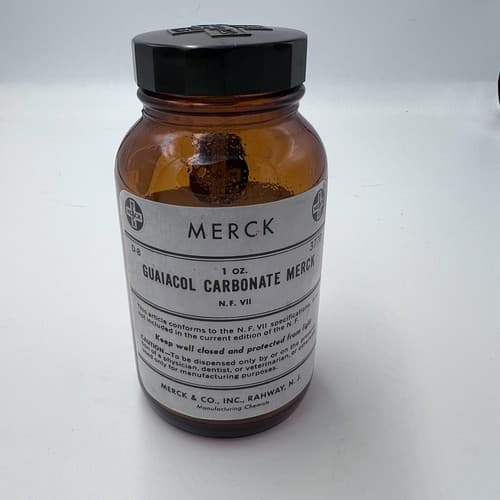 4.75'' Merck Guaiacol Carbonate Amber Apothecary Pharmacy Bottle - Thumbnail 2