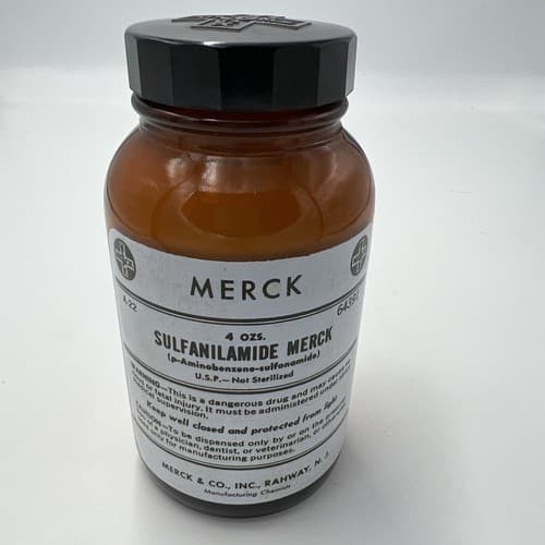 Vintage Merck & Co Amber Sulfanilamide 4oz Pharmaceutical Bottle Duraglas - Thumbnail 2
