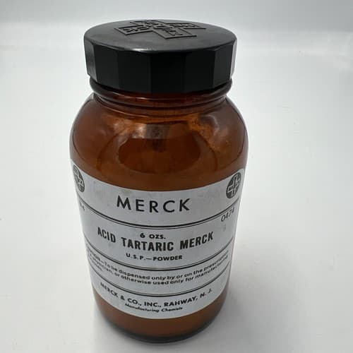 4.75'' Merck acid tartaric Amber Apothecary Pharmacy Bottle - Thumbnail 2