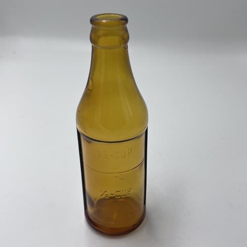 Vintage Embossed Amber Glass Measuring Bottle 1/2 Cup 7.5"