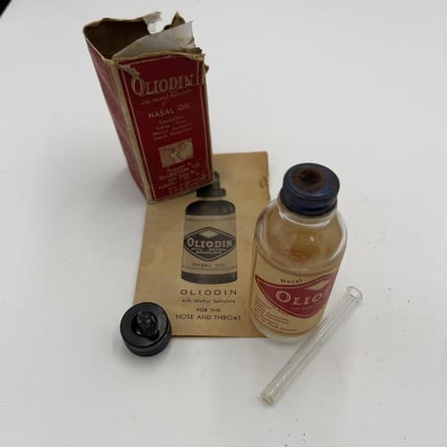 Rare Old Medicine Bottle OLIODIN NASAL OIL”w/Dropper& Original box - Thumbnail 3