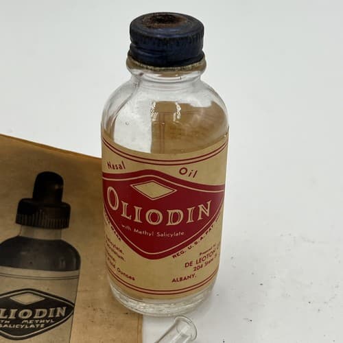 Rare Old Medicine Bottle OLIODIN NASAL OIL”w/Dropper& Original box - Thumbnail 4