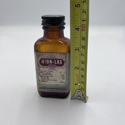 Vintage Amber Bottle Label NION LAX Bottle Anchor Hocking Pharmacy Apothecary - Thumbnail 5
