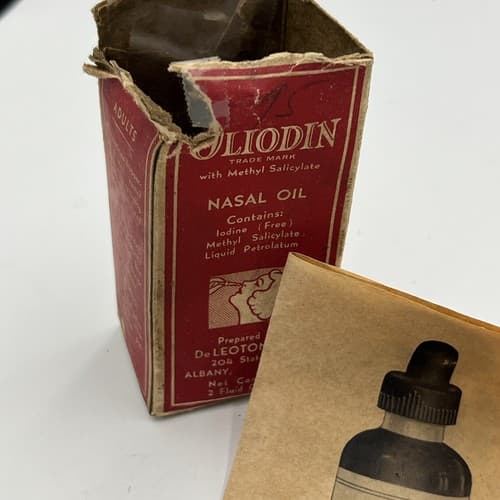 Rare Old Medicine Bottle OLIODIN NASAL OIL”w/Dropper& Original box - Thumbnail 5