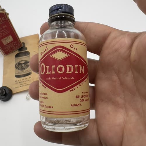 Rare Old Medicine Bottle OLIODIN NASAL OIL”w/Dropper& Original box - Thumbnail 2
