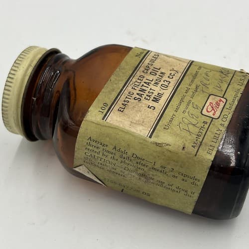 Vintage Lilly Santal Oil Bottle 3.5" Pharmacy Medicinal EMPTY - Thumbnail 2
