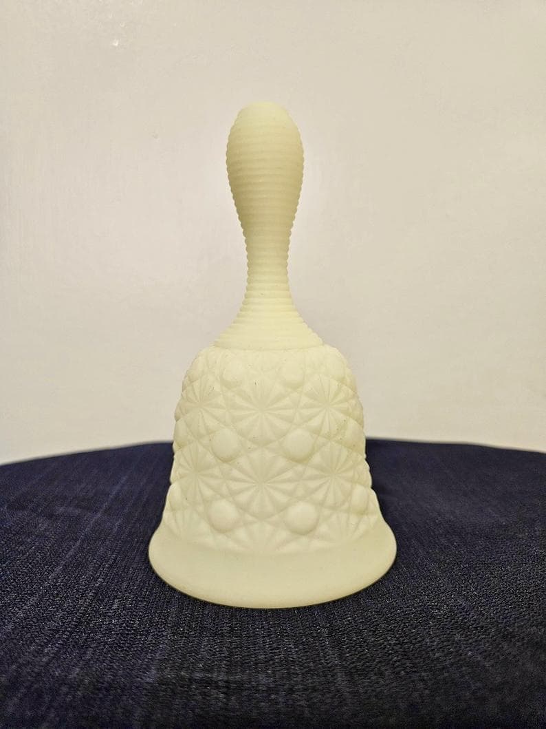 Vintage Fenton Custard Milk Glass Dinner Bell | “Daisy and Button” pattern~ Glows Under UV Blacklight