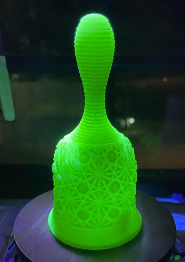 Vintage Fenton Custard Milk Glass Dinner Bell | “Daisy and Button” pattern~ Glows Under UV Blacklight - Thumbnail 4