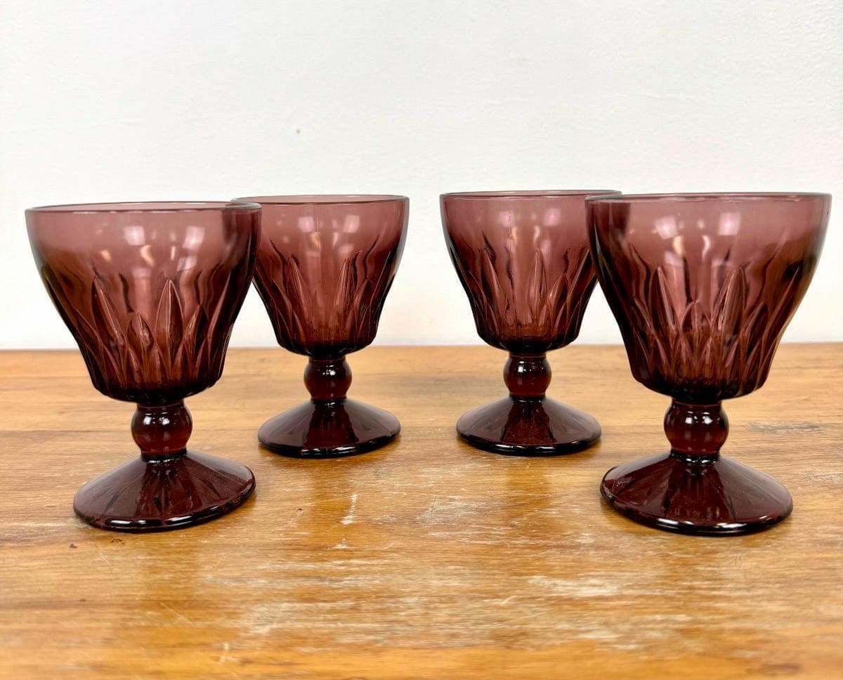 Hazel-Atlas 'Morrocan' Amethyst Glasses Set of 4~ Mid Century Barware