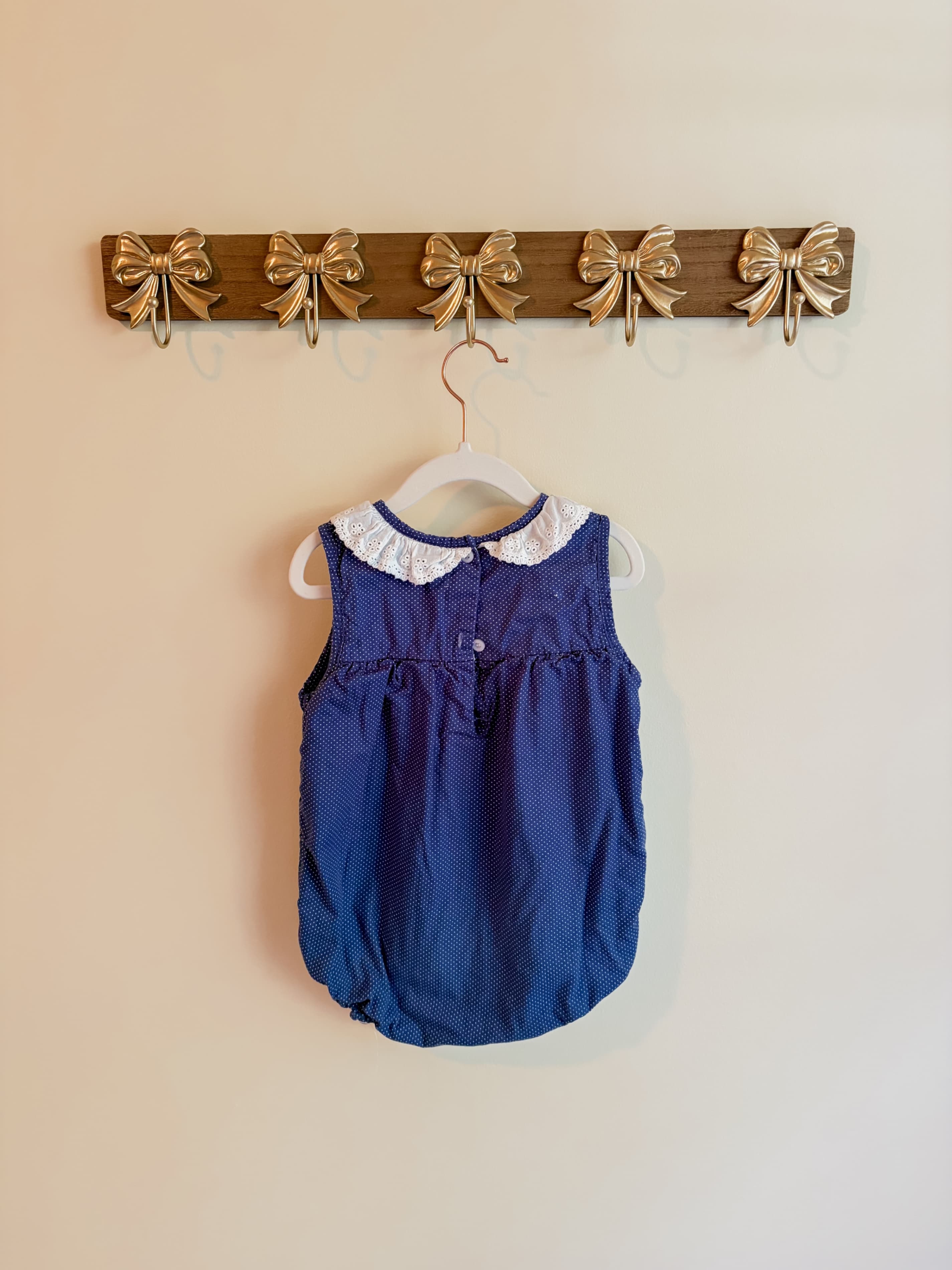 Cecil & Lou size 3T Blue Polka Dot Sleeveless Romper with Lace Collar - Thumbnail 2