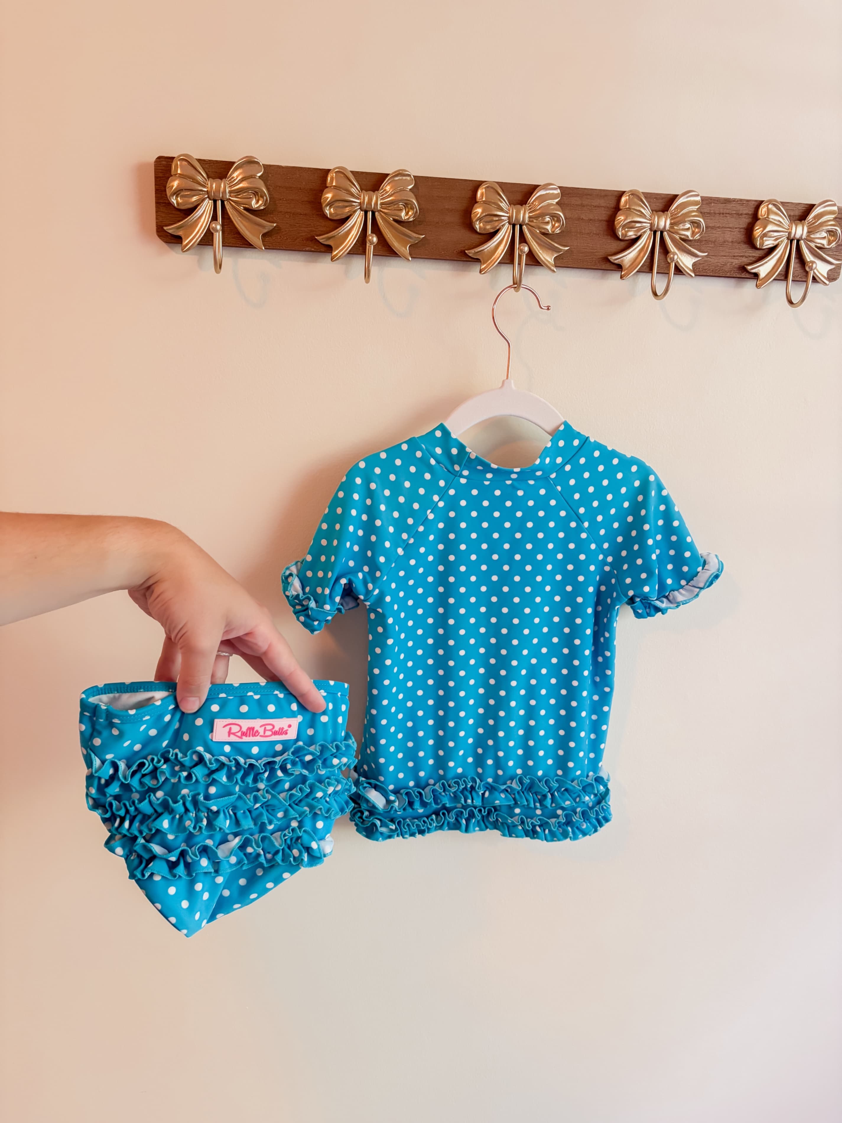 RuffleButts Blue Polka Dot Swim Set with Ruffles size 3T - Thumbnail 2