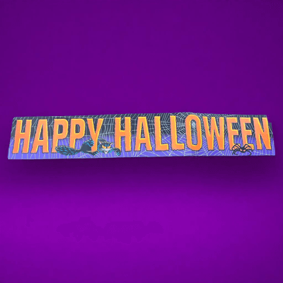 Vintage 1992 Beistle Happy Halloween Sign Black Cat Spider Made In USA Decor Art