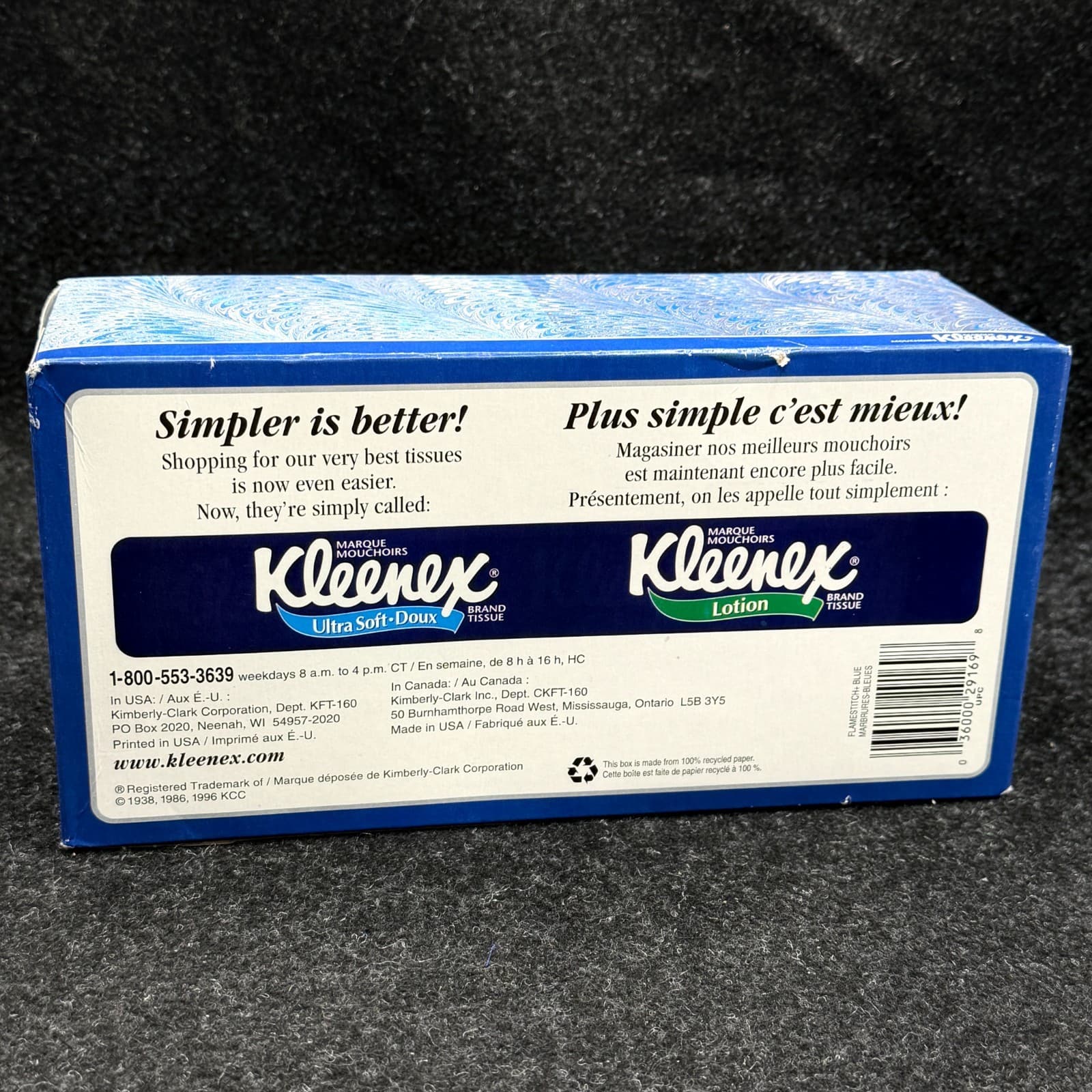 Vintage 1996 BLUE Kleenex Lotion Tissue 160 2-ply unopened box - Thumbnail 6