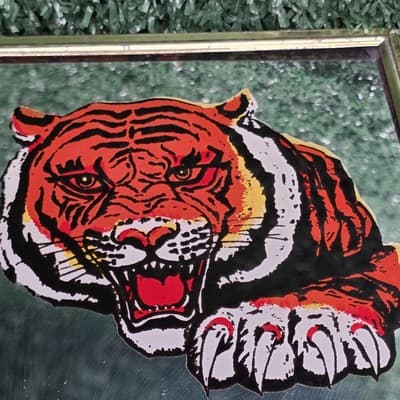 Vintage Tiger Reverse Glass Painting Framed Art Wall Hanging 70s Retro Decor - Thumbnail 2
