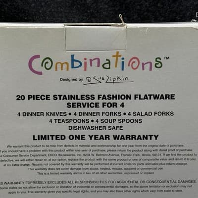 Vtg ECKO Stainless Flatware Combinations Sue Zipkin Retro 20 Set Purple Handle - Thumbnail 6