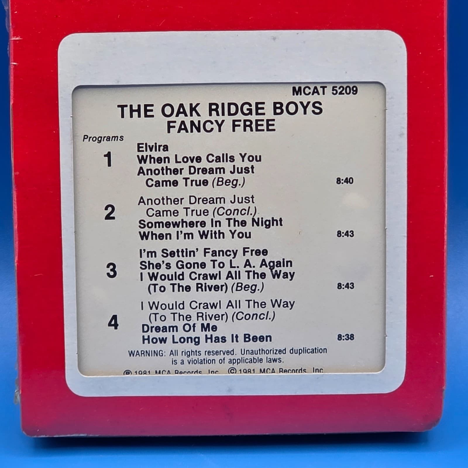 The Oak Ridge Boys - Fancy Free - 8 Track Tape - New and Still Sealed - Thumbnail 8