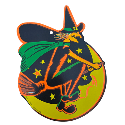 Vintage Beistle Halloween Die Cut Black Cat Witch Moon Wall Decor USA Lot of 4 - Thumbnail 3