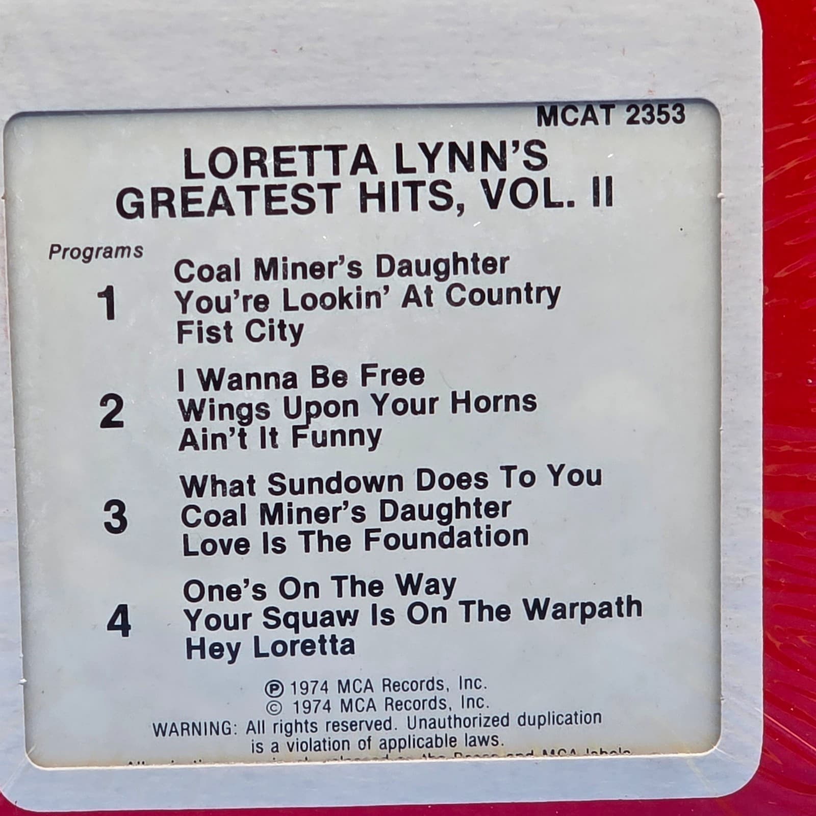 Loretta Lynn Greatest Hits Vol. II [NEW Sealed] 8-Track tape 1974 MCA Records - Thumbnail 4