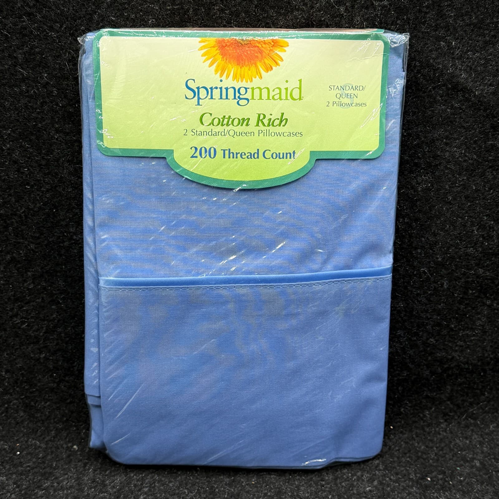 VINTAGE SET OF 2 SPRINGMAID COTTON RICH STANDARD / QUEEN BLUE PILLOWCASES