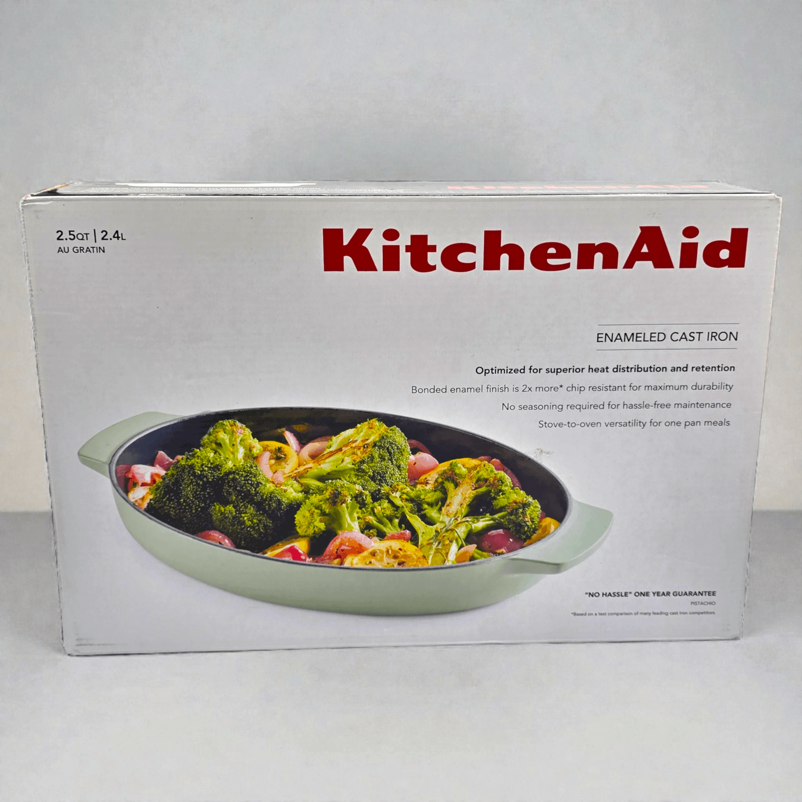 Kitchen Aid Enameled Cast Iron Au Gratin Oval Roasting Pan 2.5 Quart PISTACHIO