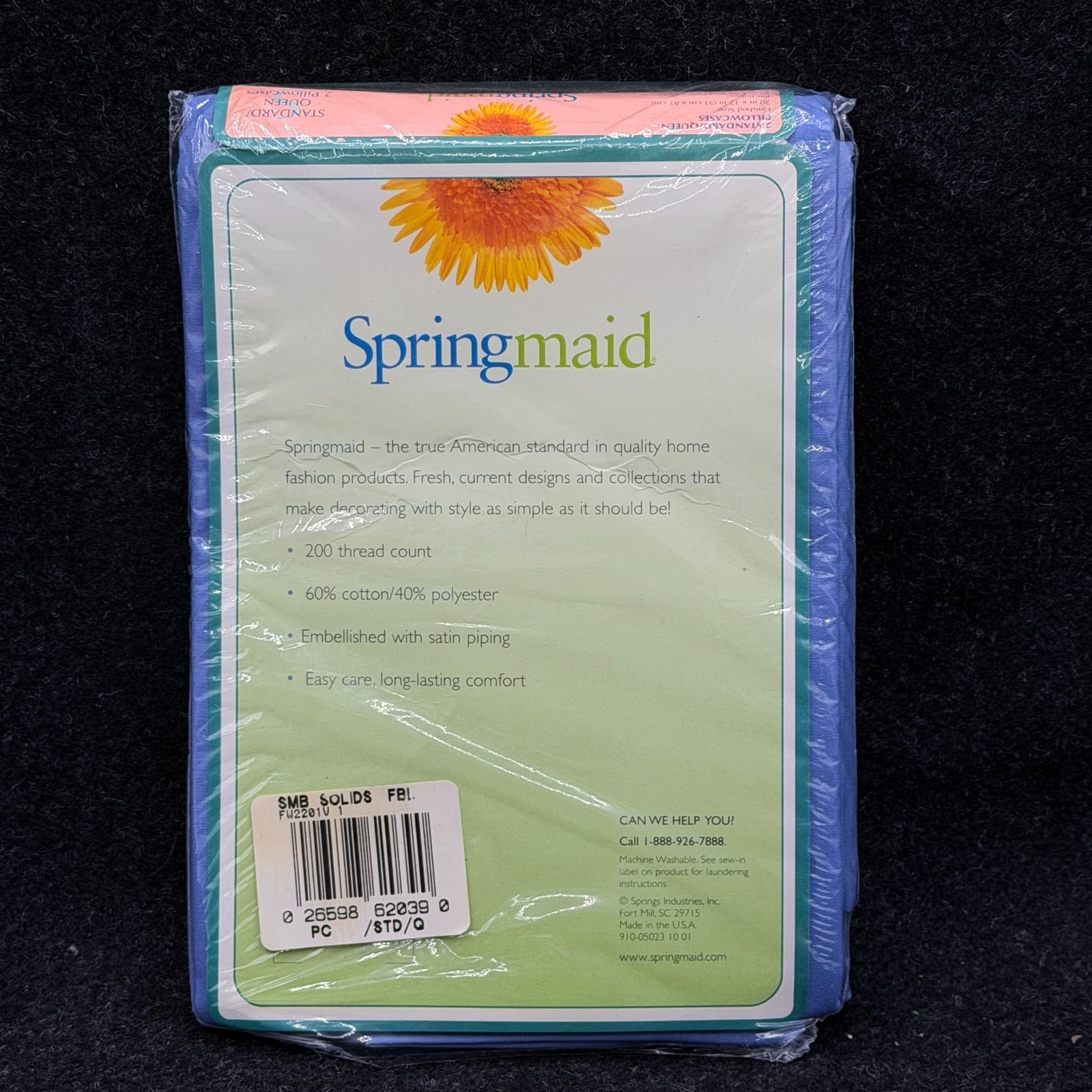 VINTAGE SET OF 2 SPRINGMAID COTTON RICH STANDARD / QUEEN BLUE PILLOWCASES - Thumbnail 3