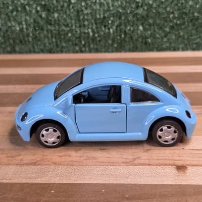 1998 Volkswagen New Beetle New Ray 1:32 Speedy Power Blue Pull Back VW Diecast - Thumbnail 2