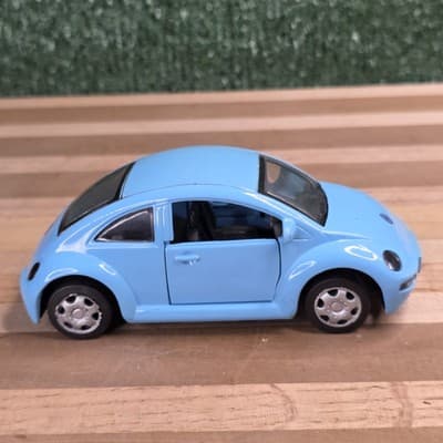 1998 Volkswagen New Beetle New Ray 1:32 Speedy Power Blue Pull Back VW Diecast - Thumbnail 4