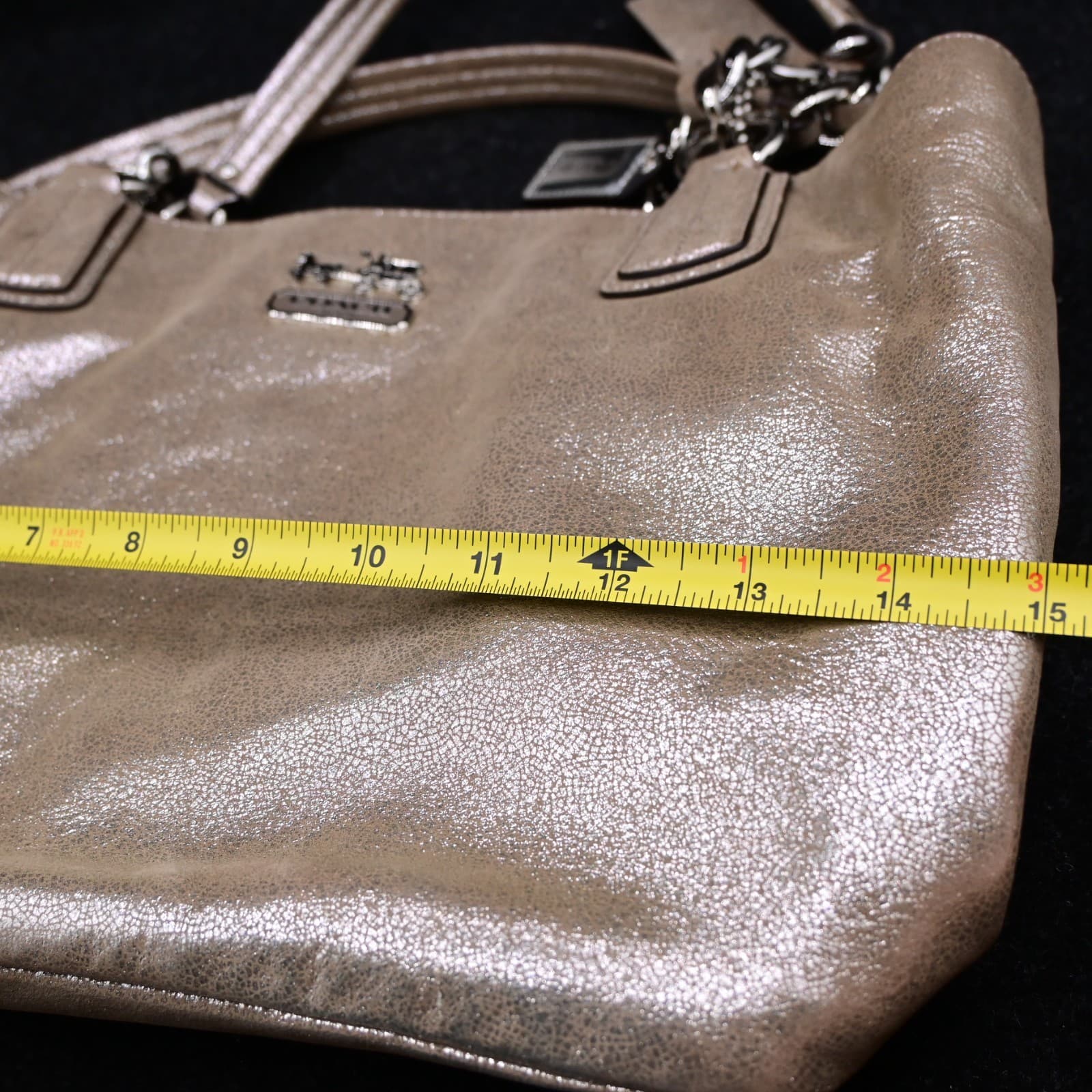 Coach Chelsea Platinum Metallic Gold Tote Bag Silver Chain Light Blue Lining - Thumbnail 13