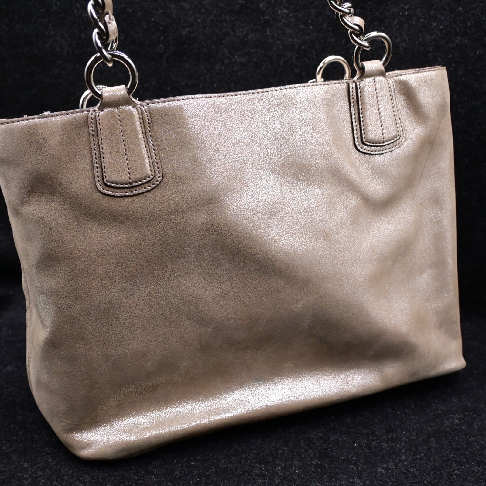 Coach Chelsea Platinum Metallic Gold Tote Bag Silver Chain Light Blue Lining - Thumbnail 6