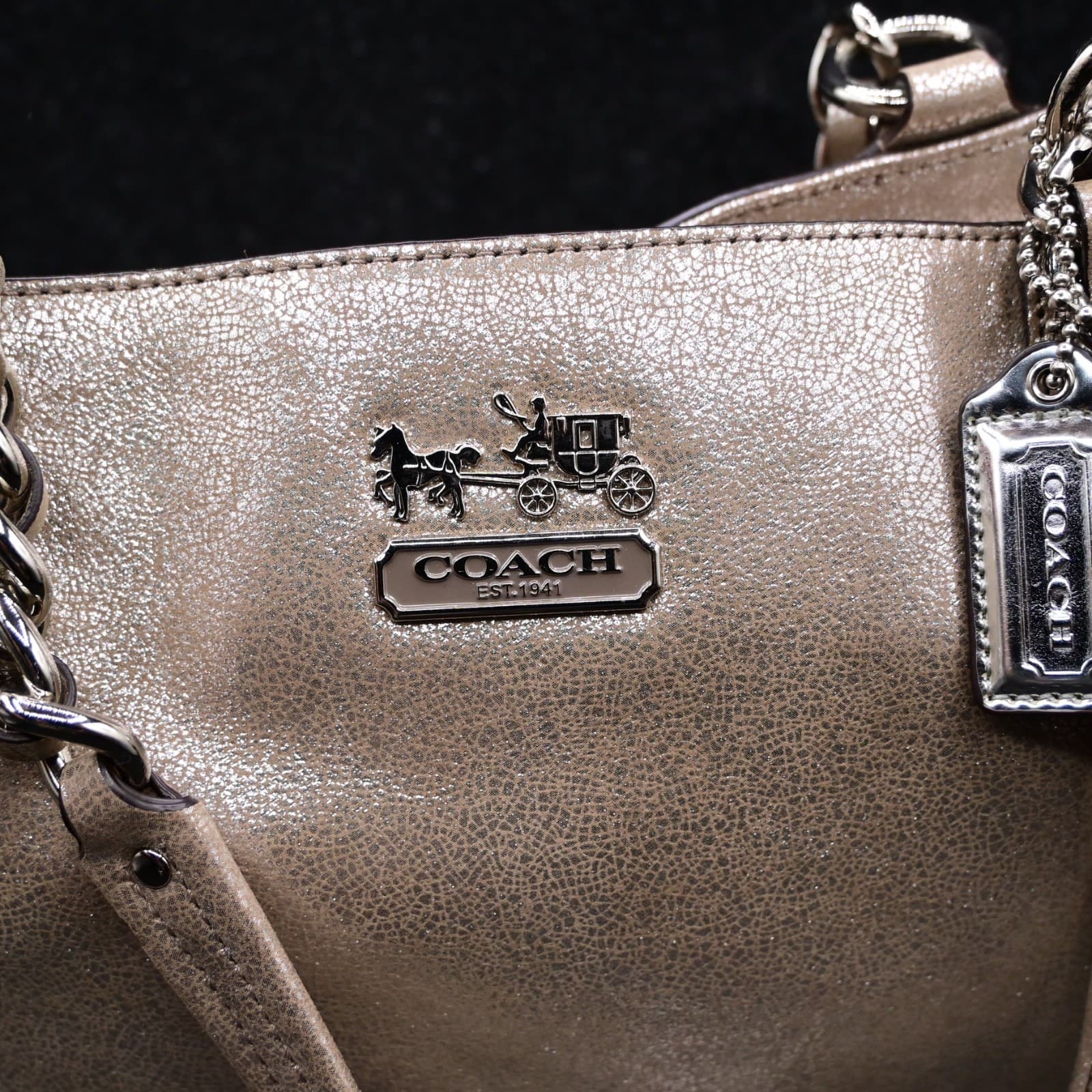 Coach Chelsea Platinum Metallic Gold Tote Bag Silver Chain Light Blue Lining - Thumbnail 3