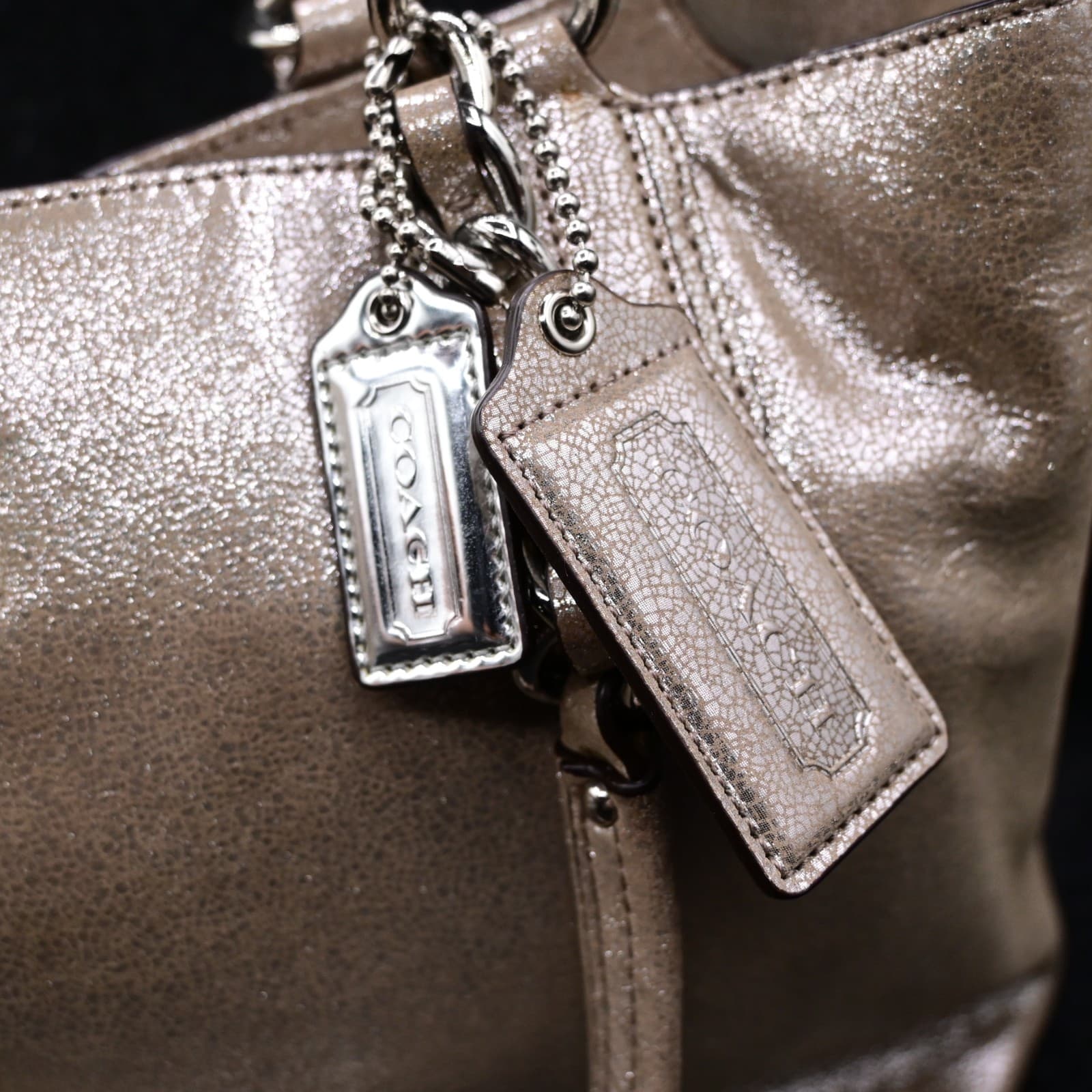 Coach Chelsea Platinum Metallic Gold Tote Bag Silver Chain Light Blue Lining - Thumbnail 4