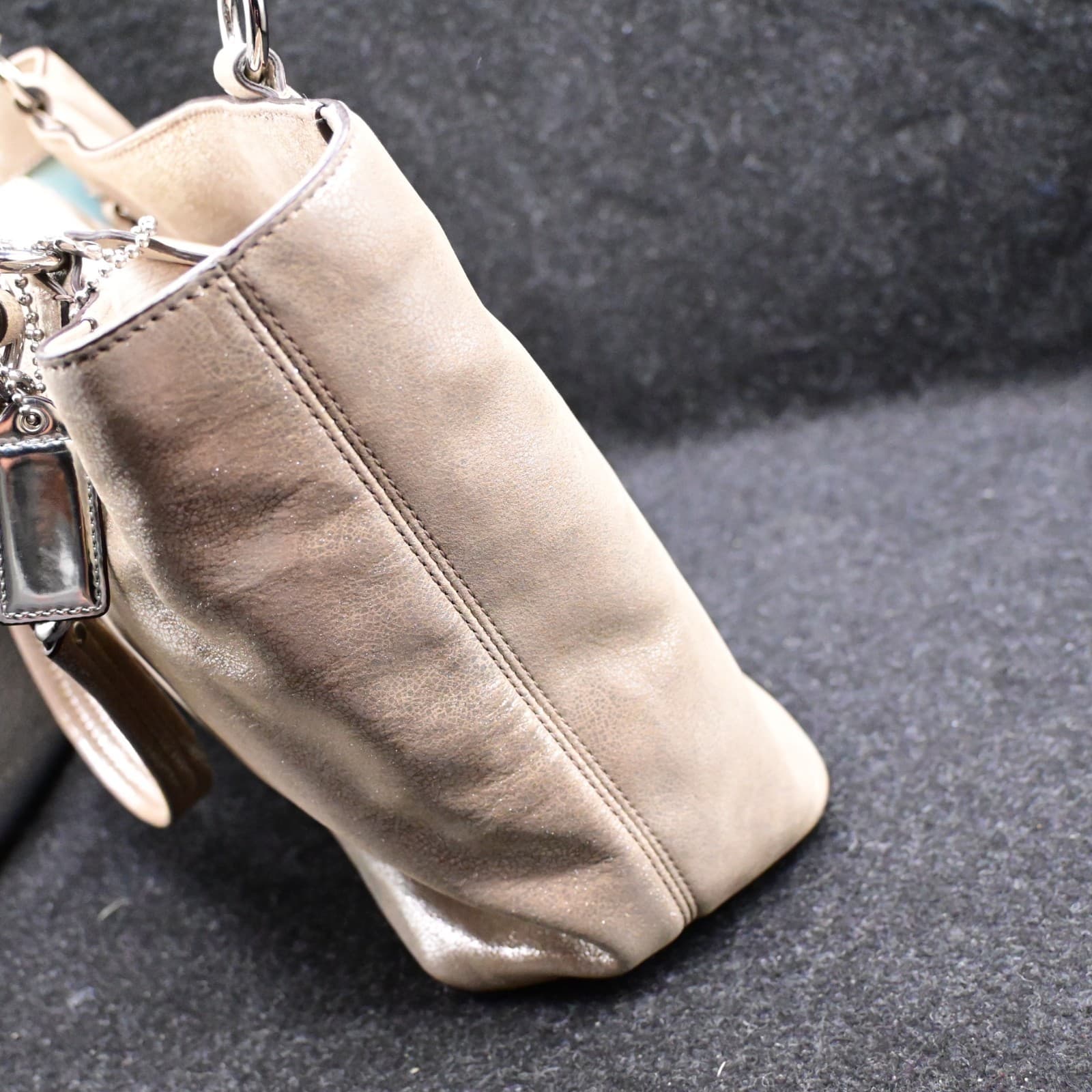 Coach Chelsea Platinum Metallic Gold Tote Bag Silver Chain Light Blue Lining - Thumbnail 9