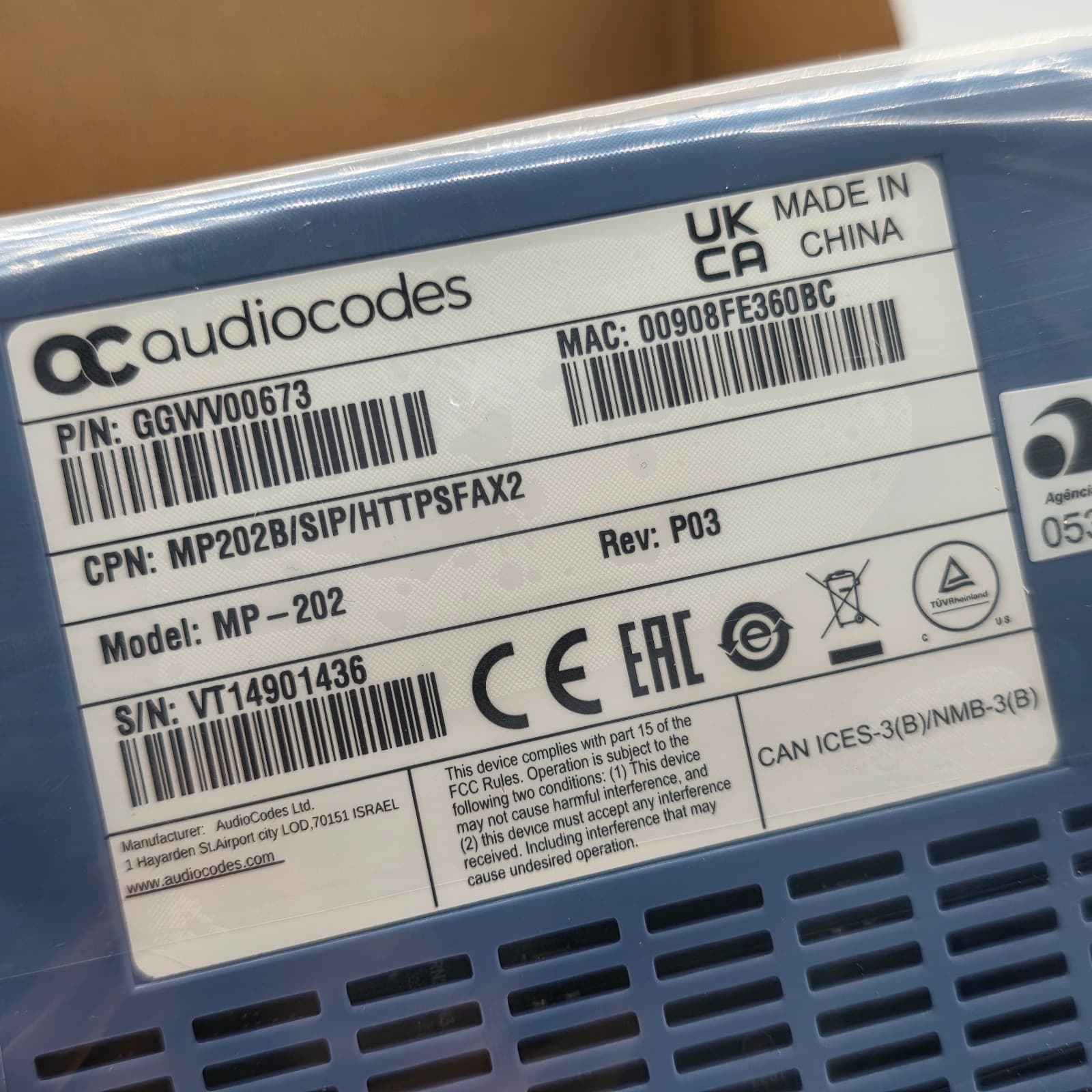 Audiocodes MP -202 HTTPS Fax Adapter (P/N GGWV00673) - Thumbnail 4
