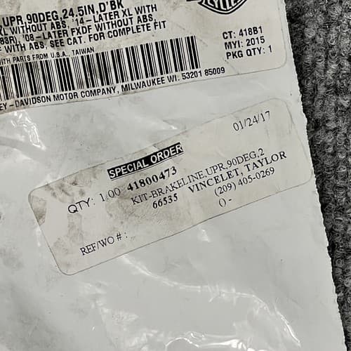 OEM HARLEY DAVIDSON KIT-BRAKELINE UPR 90DEG 24.5IN 41800473 New - Thumbnail 4