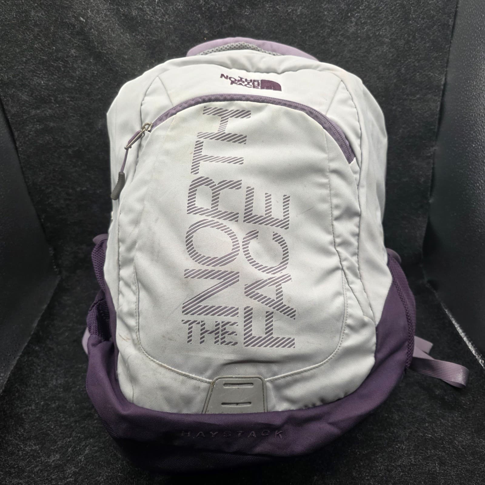 The North Face Haystack Backpack GRAY WHITE Purple Laptop DaypacK