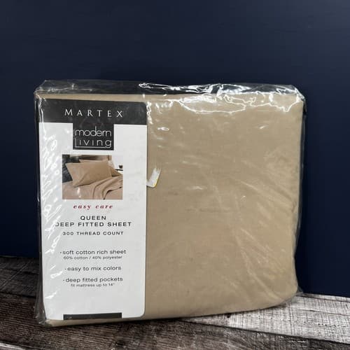 MARTEX Modern Living Queen Deep Fitted Sheet 300 Thread Count Sesame