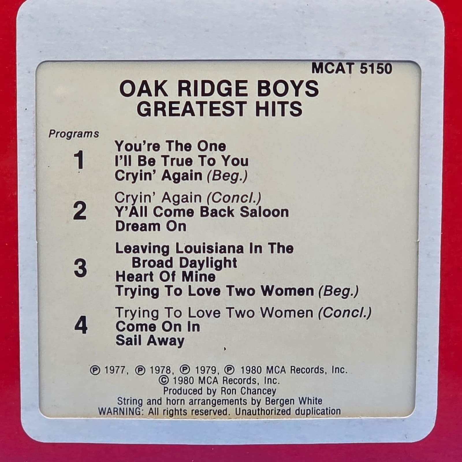 Oak Ridge Boys - Greatest Hits - 8 Track Tape - New and Still Sealed - Thumbnail 6