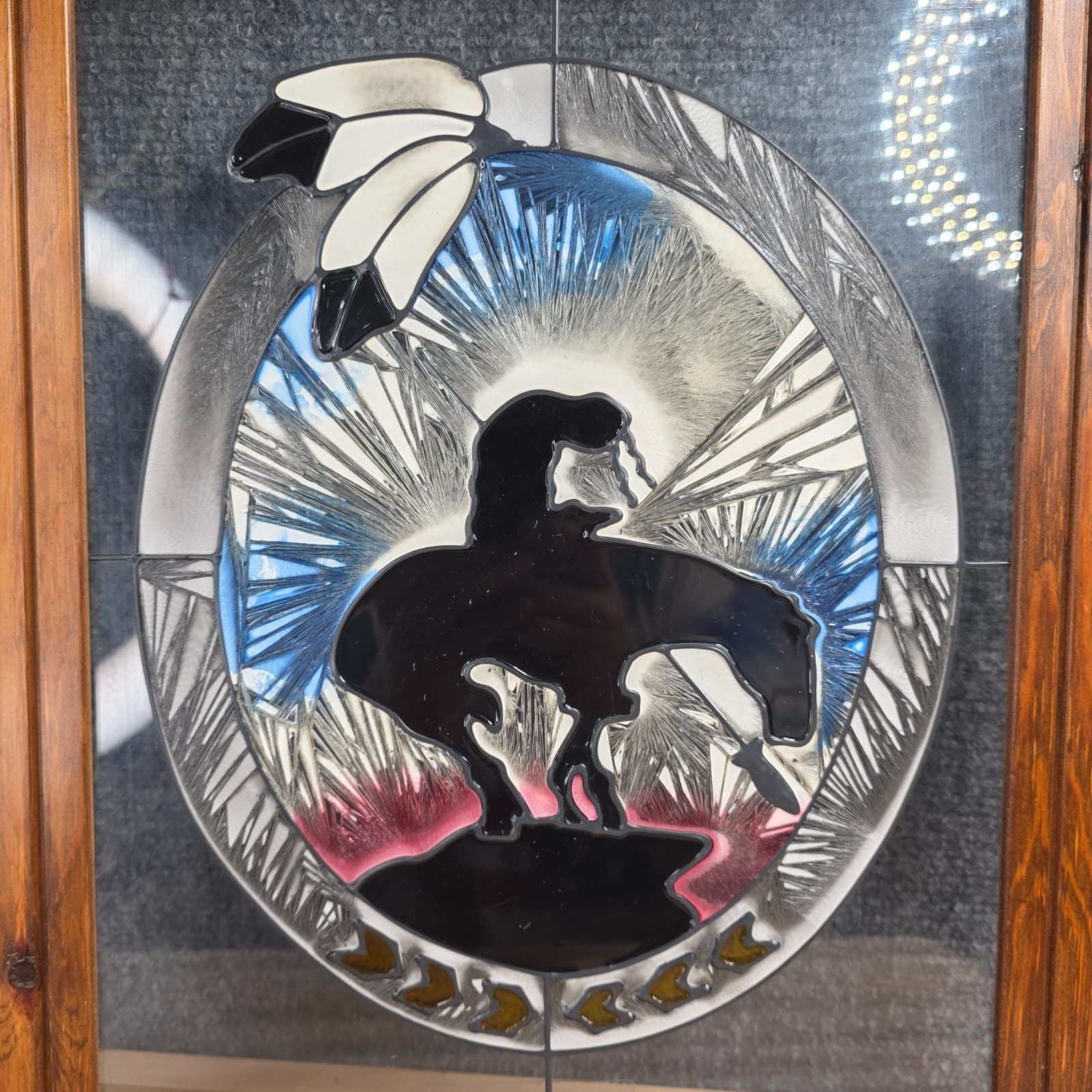 Vtg Glass Window Horse Riding Painting Wall Hanging Suncatcher Southwest Decor - Thumbnail 2
