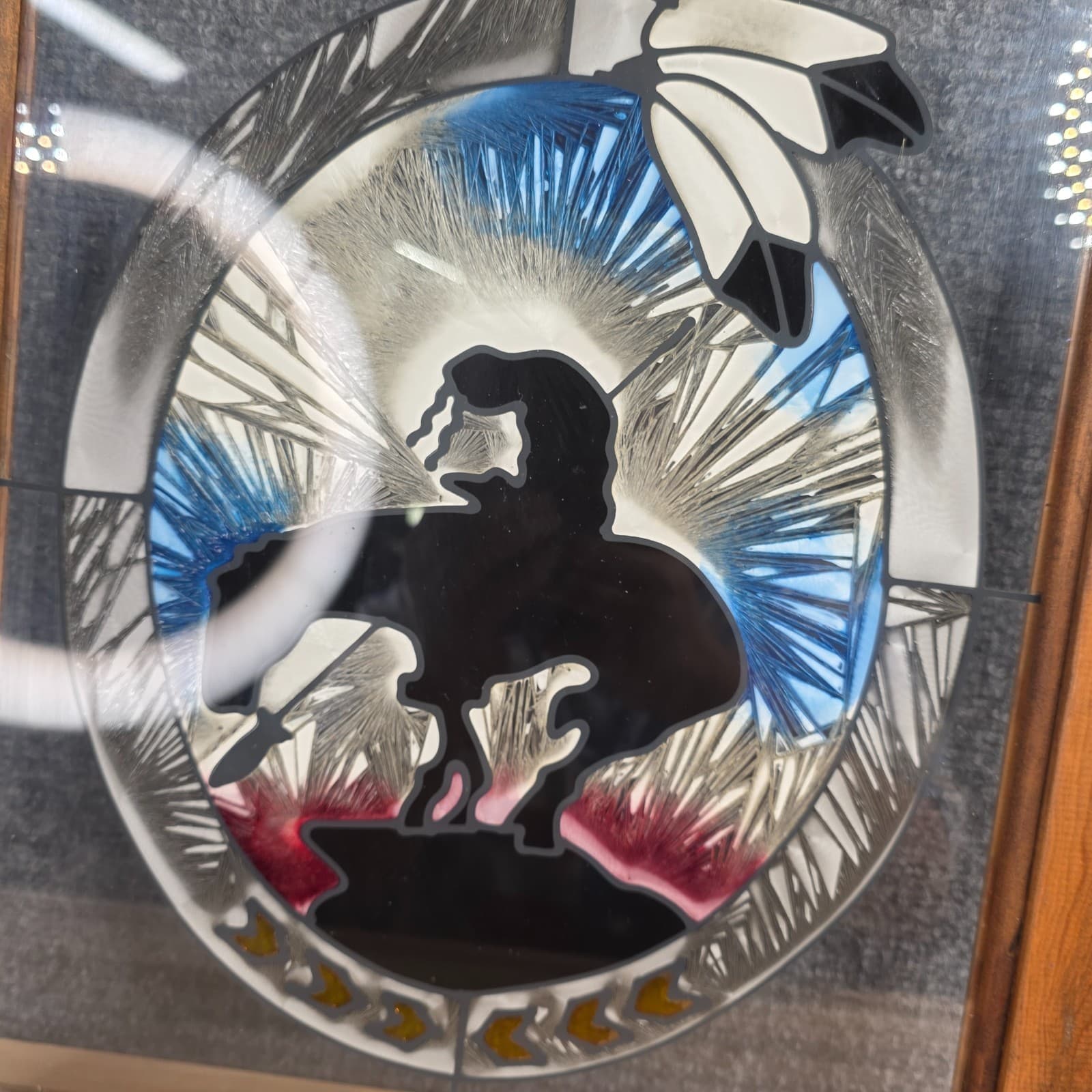 Vtg Glass Window Horse Riding Painting Wall Hanging Suncatcher Southwest Decor - Thumbnail 8