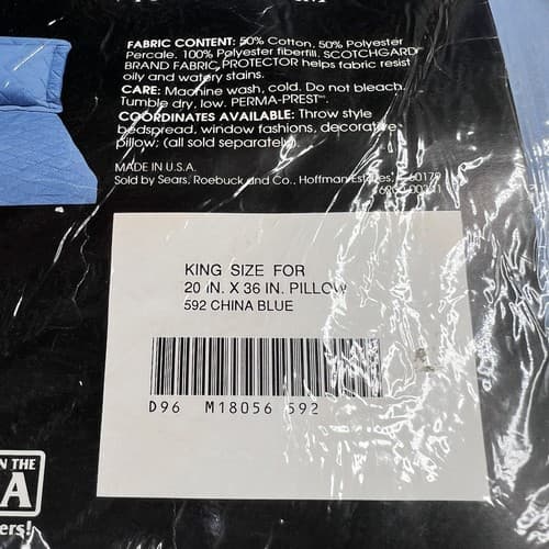 Vintage Colormate King Pillow Shams China Blue Made in USA New in Package - Thumbnail 5