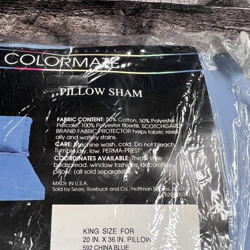 Vintage Colormate King Pillow Shams China Blue Made in USA New in Package - Thumbnail 4