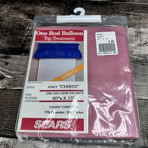VTG Sears 2 One Rod Balloon Valance 60" x 14" Chintz Basic Rose / Pink - Thumbnail 2