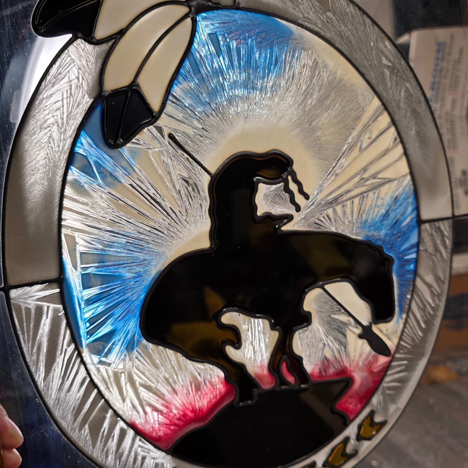 Vtg Glass Window Horse Riding Painting Wall Hanging Suncatcher Southwest Decor - Thumbnail 5