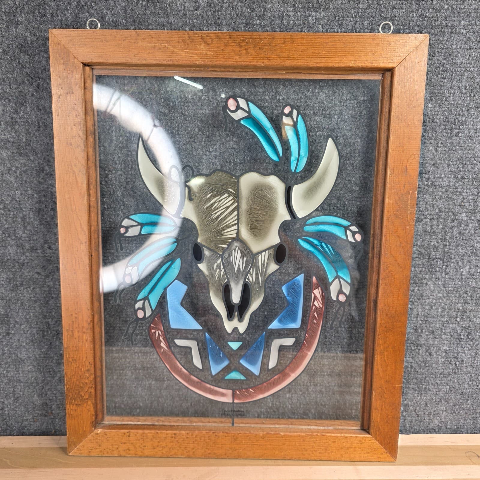 Vtg Glass Window Bull Skull Painting Wall Hanging Art Suncatcher Southwest Decor - Thumbnail 7