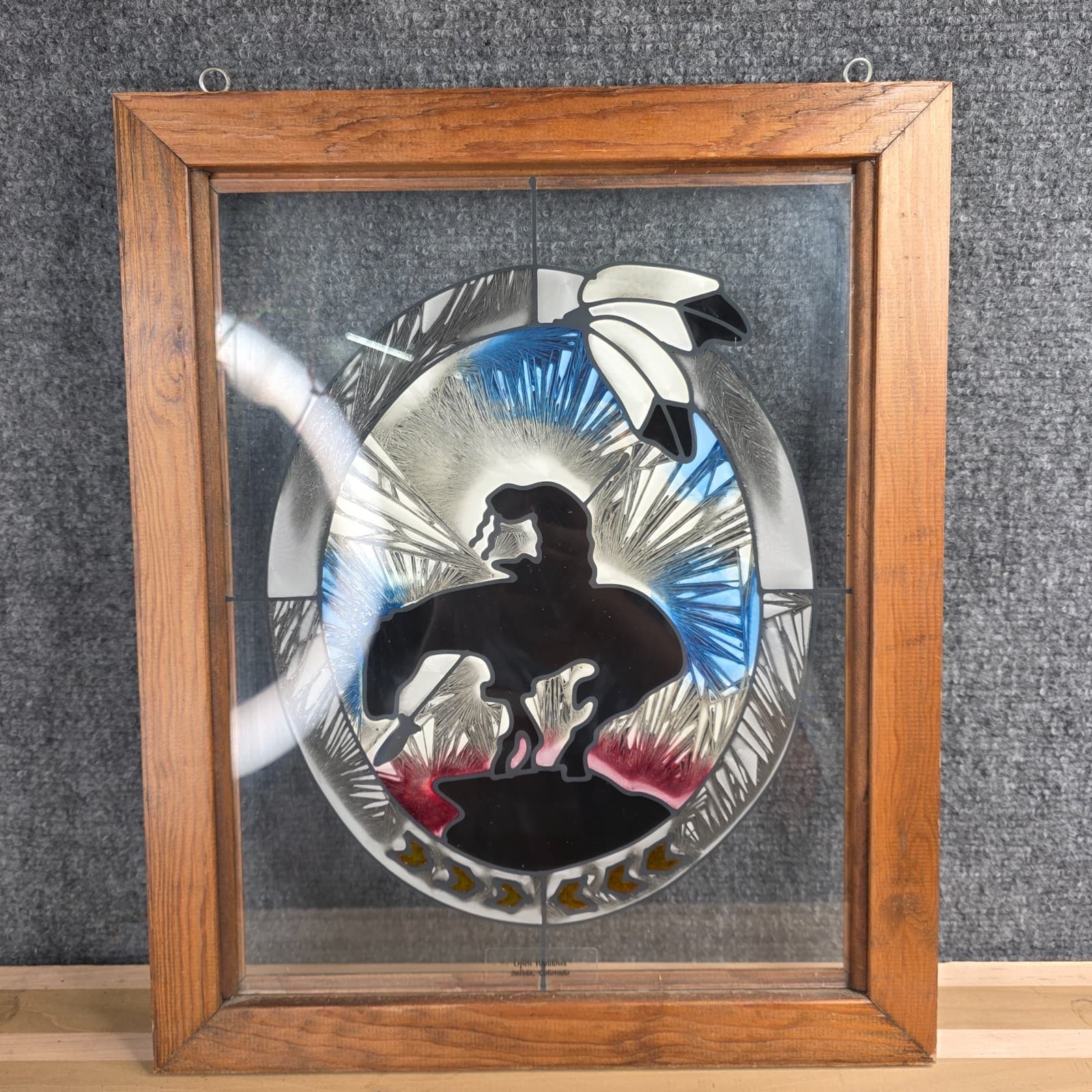 Vtg Glass Window Horse Riding Painting Wall Hanging Suncatcher Southwest Decor - Thumbnail 9