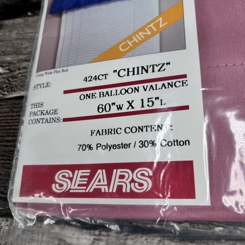 VTG Sears 2 One Rod Balloon Valance 60" x 14" Chintz Basic Rose / Pink - Thumbnail 3