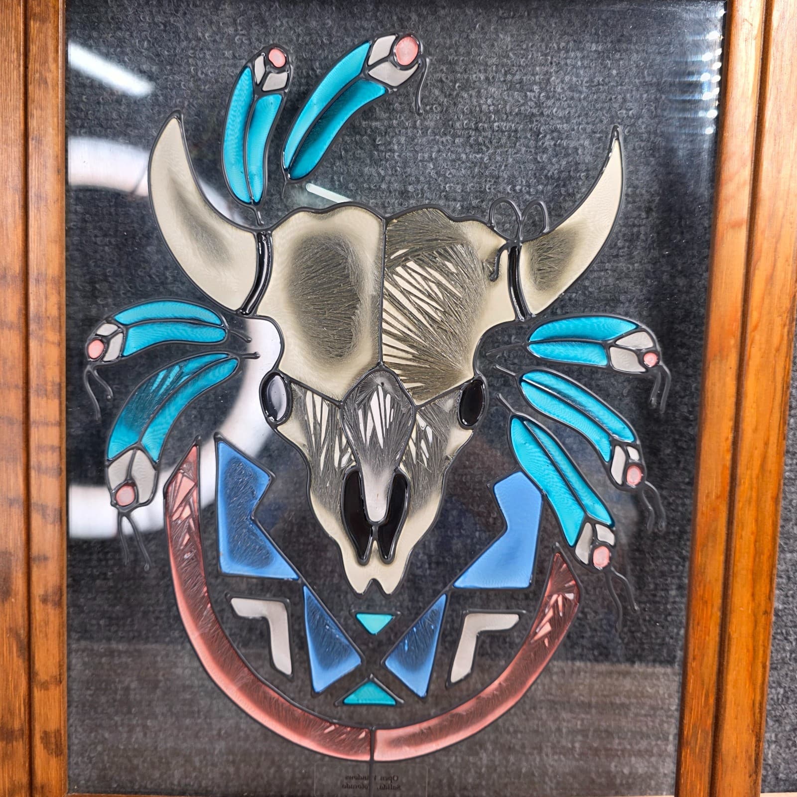 Vtg Glass Window Bull Skull Painting Wall Hanging Art Suncatcher Southwest Decor - Thumbnail 9