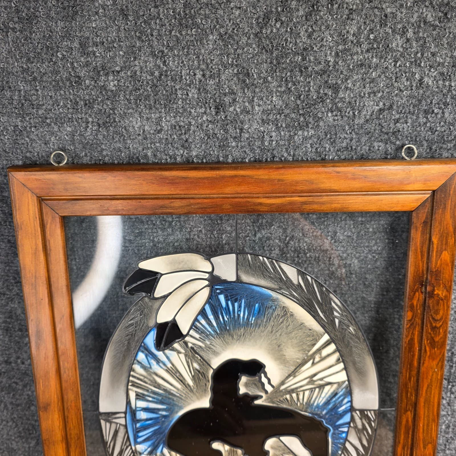 Vtg Glass Window Horse Riding Painting Wall Hanging Suncatcher Southwest Decor - Thumbnail 10