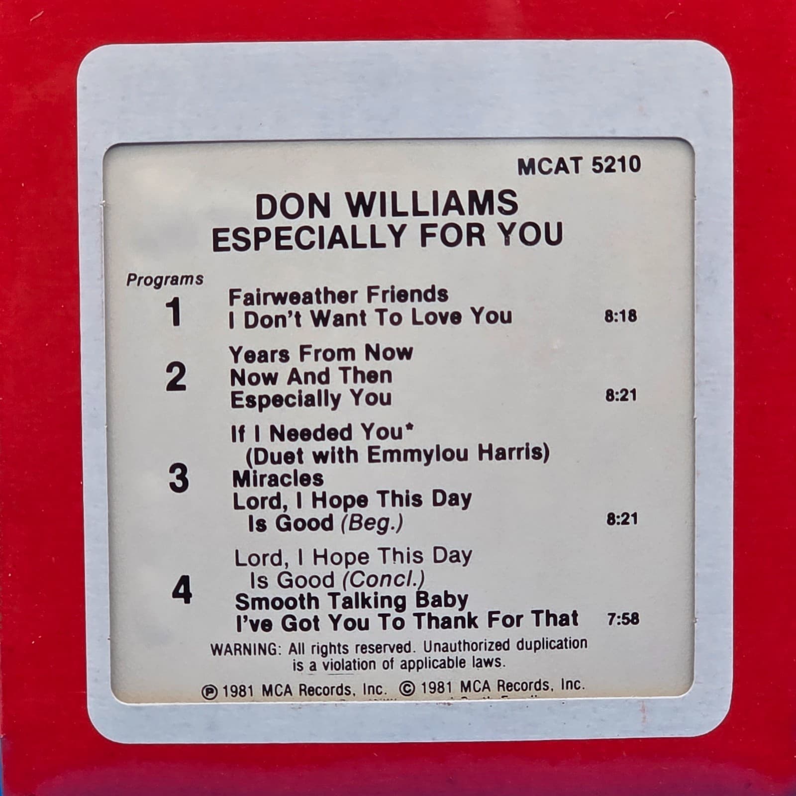 VTG 8 Track Don Williams Especially for You SEALED - Thumbnail 5